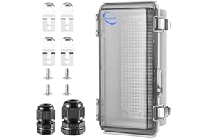 RTHIEAI Waterproof Outdoor IP67 Junction Box (7.9"x3.9"x2.8") with Mounting Plate, Hinged Clear Cover and Wall Brackets - Weatherproof ABS Plastic Electrical Enclosure for DIY Projects (200x100x70mm)