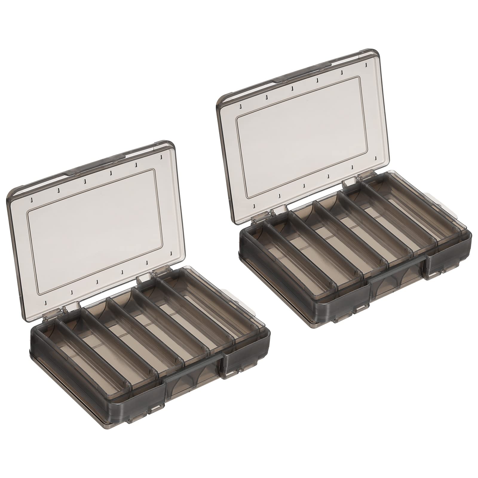 PATIKIL Fishing Lure Storage Box 2 Pack Plastic Two Sided Fish Tackle Container Organizer, Gray