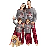 IFFEI Matching Family Pajamas Sets Christmas PJ's Sleepwear Merry Christmas Reindeer with Plaid Bottom with Pocket 9-12Months