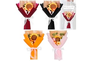 Wavwavw 4 Pcs Crochet Flowers Bouquet Sunflower Knitted Handmade Flowers Bouquet with Exquisite Wrap for Women Mom Birthday Wedding