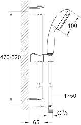 GROHE Vitalio Start 100 Shower Rail Set QuickFix Matt Black 2 Sprays 60cm Rail view 5