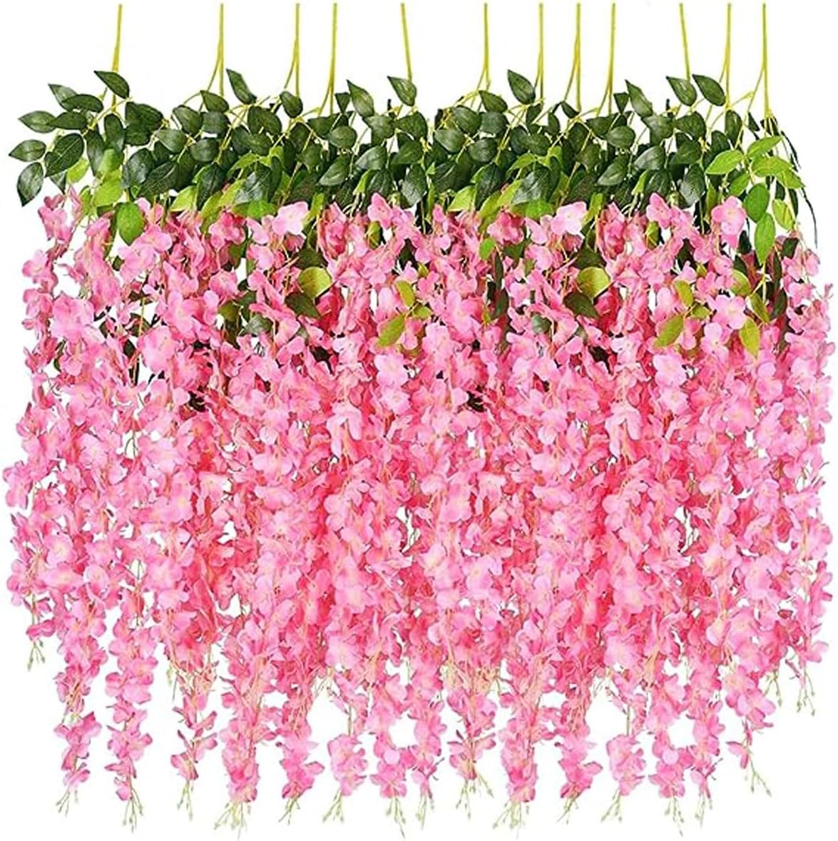 SZJH 12pcs 3.6 Feet/Piece Artificial Fake Wisteria Vine Ratta Hanging Garland Silk Flowers String Home Party Wedding Decor (Pink) — image 1