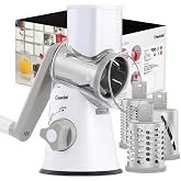 Geedel Rotary Cheese Grater Hand Crank, Cheese Shredder Vegetable Slicer | 3 Blades, 430 Stainless Steel, 12x Fast Cutting, Strong Suction Base, No BPA, Dishwasher Safe, for Cheese, Veggie, Nut