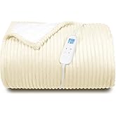 Electric Heated Blanket Queen Size, Fast Heating Soft Flannel Heated Blanket 84x90 inch with 8H Timer, 6 Heating Levels, Machine Washable, ETL & FCC Certified (Beige)