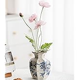 Blue and White Vase, Vintage Blue Ceramic Flower Vessel,Ceramic vases for Home Decor,Vintage Green and Beige for Console Table Mantle Chinoiserie Decor (Blue and White-02, Small)
