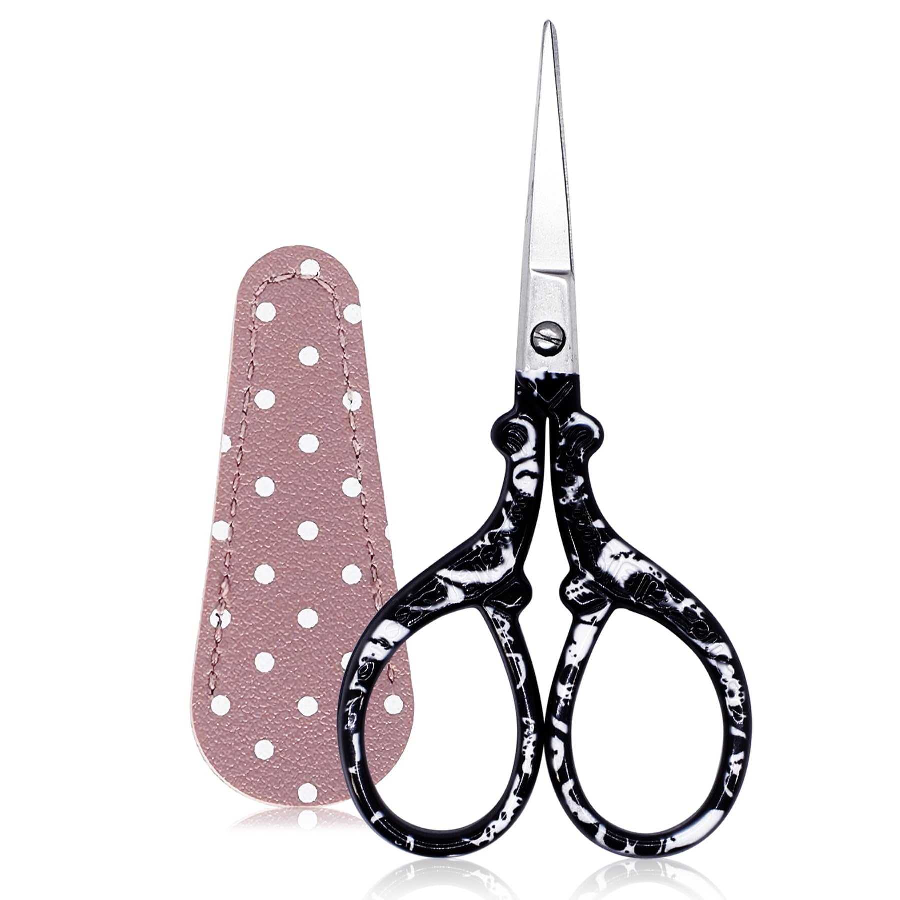 BIHRTC Cross Stitch Scissors 3.6Inch Precision Shears Ergonomic Sewing Scissors with Leather Cover Stainless Steel Sharp Tip Scissor for Scrapbook Handicrafts Cutting DIY Art Tool
