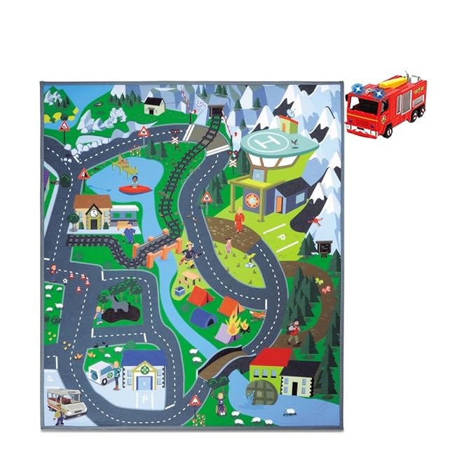 Dickie Toys 203096004 - Feuerwehrmann Sam Spielmatte 'Land', Spielteppich, Spielset mit Feuerwehrauto Jupiter, Licht- und Sou