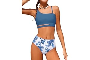 Queenstyle Girls Swimsuits Bikini Set Kids Cutout Bathing Suit Bikini Top Two Piece Girls' Swimwear