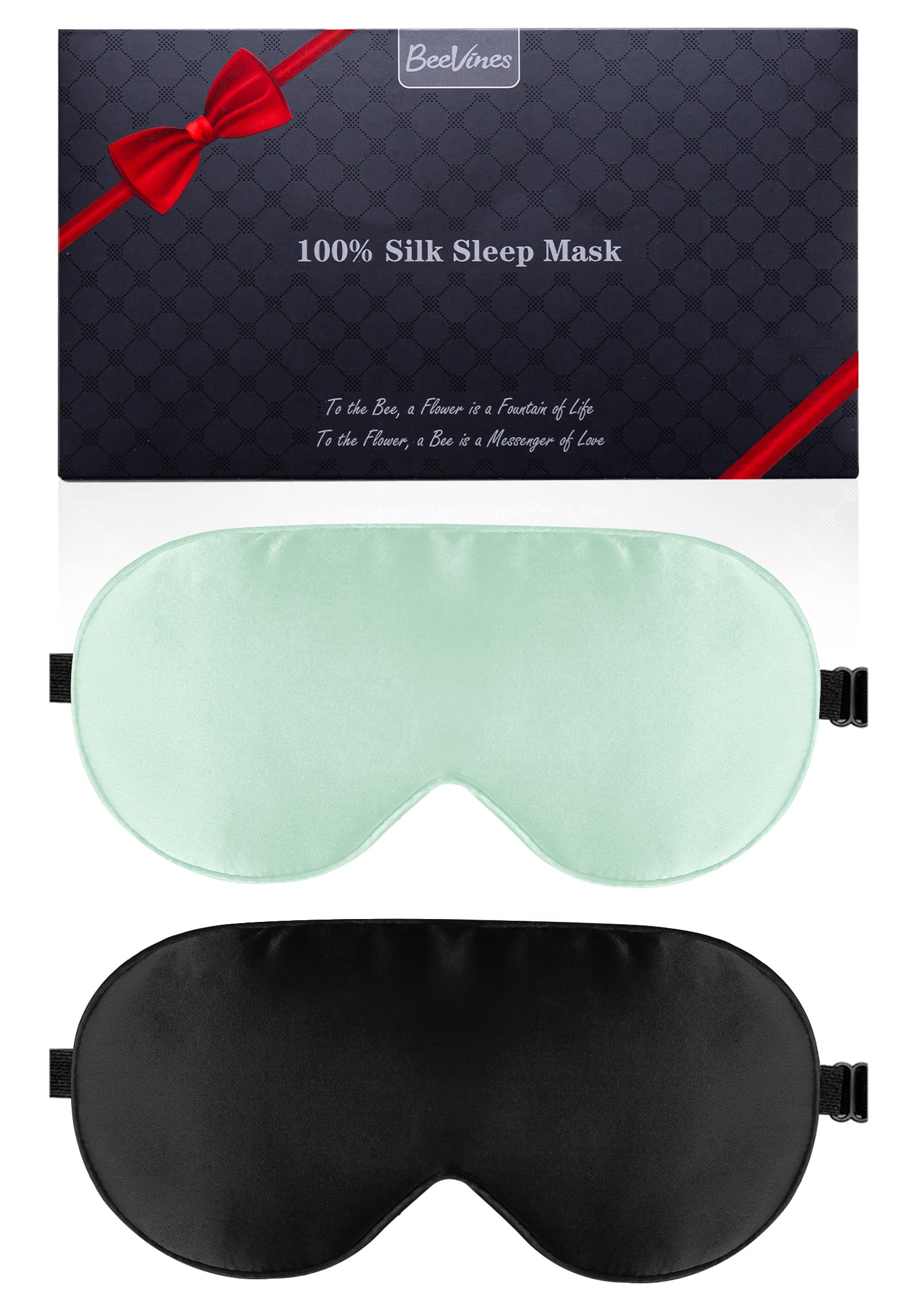 Silk Sleeping Mask, 2 Packs 100% Real Natural Silk Eye Mask with Adjustable Straps, Sleep Masks, BeeVines Summer Travel Eye Sleeping Mask to Reduce Puffy Eyes