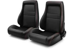 ModifyStreet Universal Classic Plain Black PVC Reclinable OBS Style Seats Pair