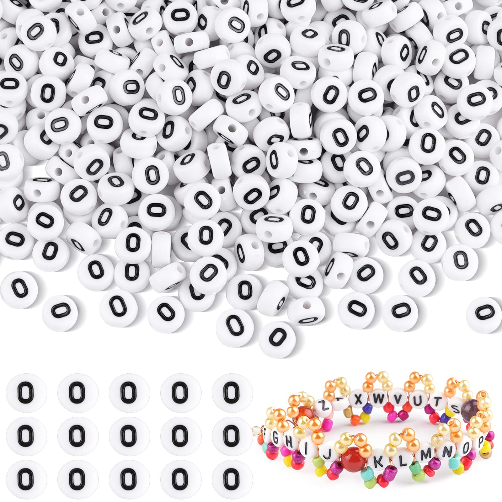500Pcs Acrylic Letter O Beads,7mm Round Alphabet Beads for Bracelet Making,Spacer Vowel Letter Bead for Necklace Earring Jewellery Making