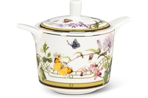 Abbott Collection Butterfly Garden Sugar Pot - Bone China, White/Green (4" H)