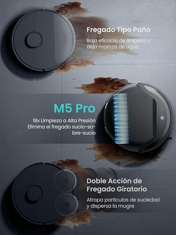 M5 Pro Robô Aspirador e Esfregão com Base Auto-Esvaziante