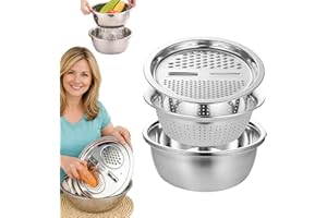 Germany Multifunctional Stainless Steel Basin, 5 in 1 Kitchen Tool, Stainless Steel Colander & Vegetable Chopper Grater, Slic