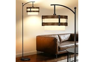 67" Industrial Floor Lamp with Wood & Black Metal Shade, Modern Standing Lamp, Rustic Farmhouse Tall Lamp for Living Room Bed