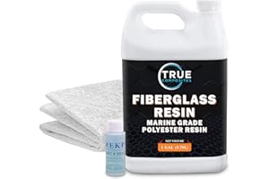 True Composites Fiberglass Polyester Resin-Marine Grade Repair Kit-(1 Gallon, 2oz Hardener) & Fiberglass Chopped Strand Mat (0.75oz x50" Wide x5 Yards-15 feet) Clear Coating, Bonding, Crack Filling