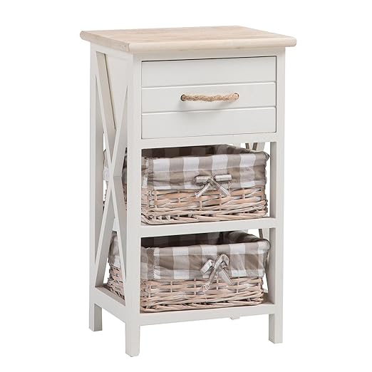 CARO-Möbel Nachttisch Nachtschrank Nachtkommode Perugia in weiß, Shabby Chic Vintage Look, mit Schublade und 2 Körben