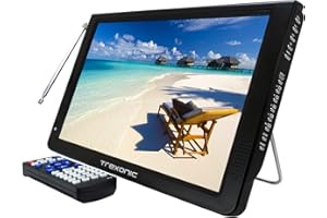 Trexonic Portable Ultra Lightweight Rechargeable Widescreen 12" LED TV with HDMI, SD, MMC, USB, VGA, Headphone Jack, AV Inputs and Output and Built-in Digital Tuner and Detachable Antenna