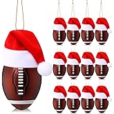 Skylety 12 Pcs Christmas Football Ornament with Red Santa Hat, Sport Ball Ornaments for Christmas Tree Decoration, Holiday Balls Baubles for Xmas Party Supplies Sports Team Gifts