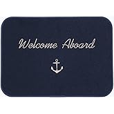 Welcome Aboard Boat Mat Navy with Gray Script and Anchor 24x17