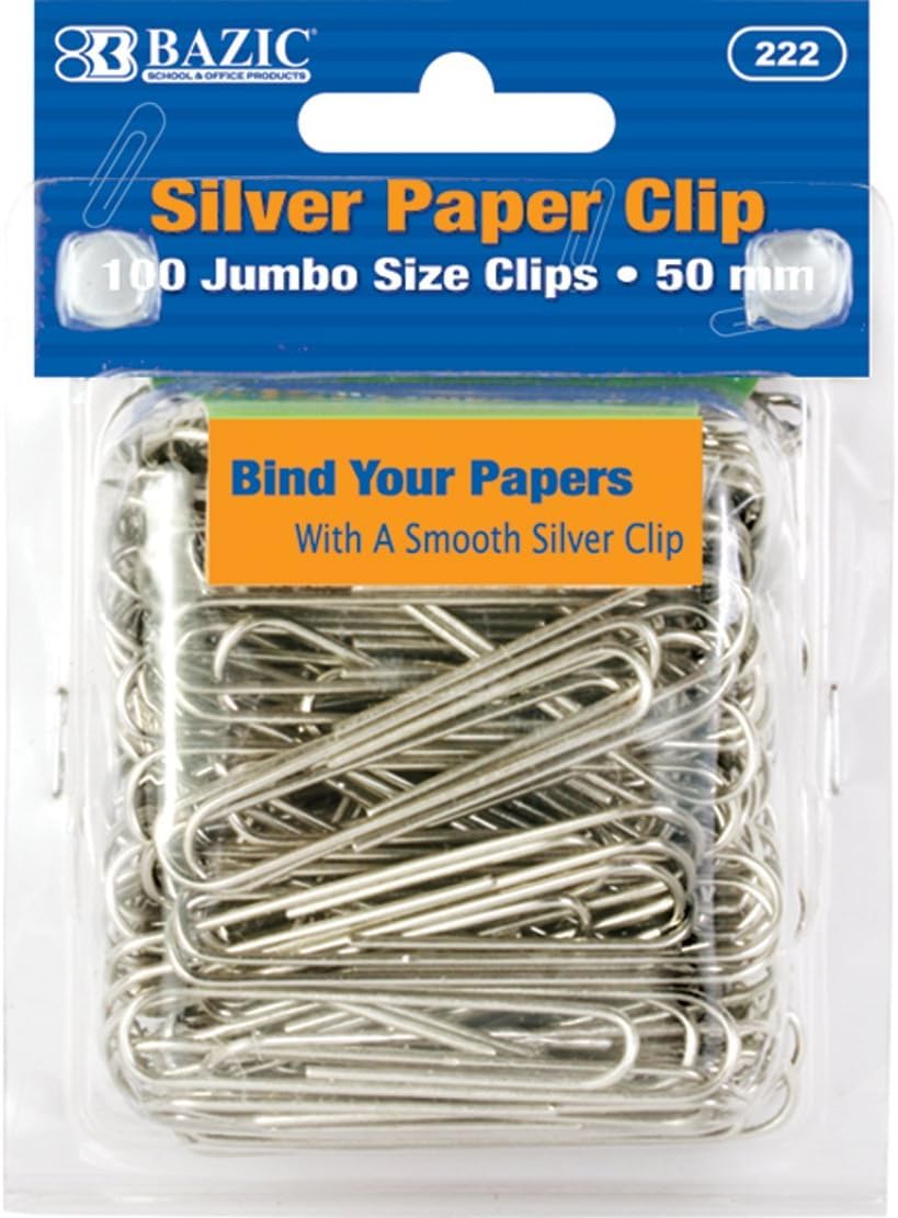 BAZIC Jumbo (50mm) Silver Paper Clip (100/Pack), Case of
