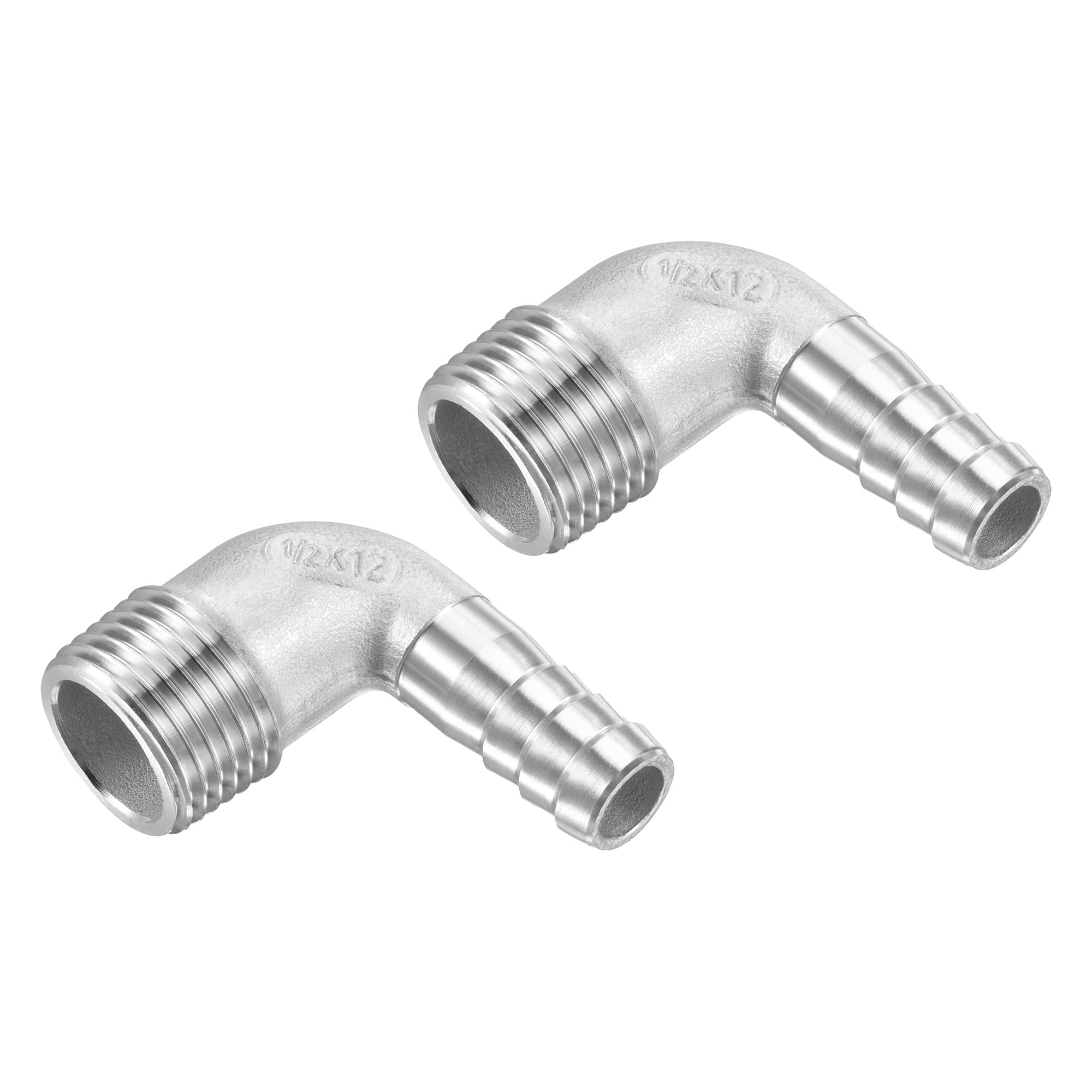 M METERXITY 2 Pack Hose Barb Fittings - 90 Degree Elbow Stainless Steel 12mm Pipe Connector Apply to Water Fuel (G1/2 Male Pipe)
