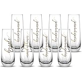 LADY&HOME Bridesmaid Stemless Champagne Flutes Set of 8, 10oz Bride Wine Glasses for Bachelorette Party Weddings(Bridesmaid)