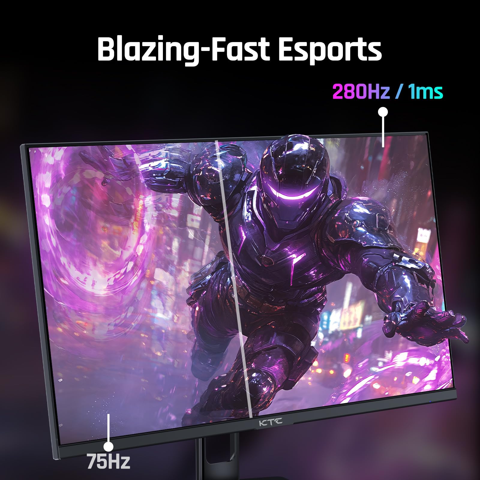 KTC 27'' 280Hz 240Hz Gaming Monitor 1ms GTG 350nits Fast VA 1080P Tilt 126% sRGB Adaptive Sync 4000:1 Contrast Ratio HDR DisplayPort 1.4/HDMI 2.0 VESA
