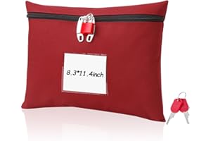 DLUGOPIS Cash Bag with Lock and 2 Keys Money Bag For Cash With Lock 11.4 * 8.3inch Money Bank Deposit Bag With Zipper For Business Personal (Red)