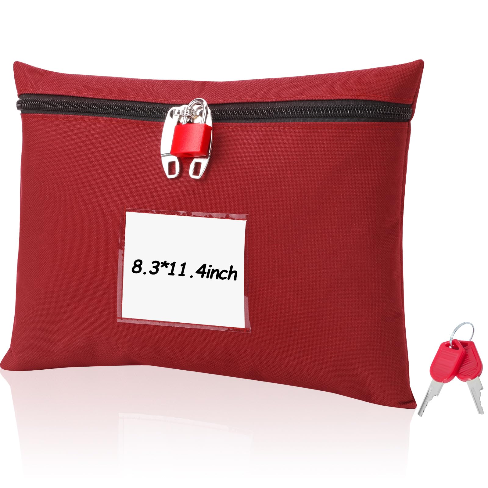 Photo 1 of Cash Bag with Lock and 2 Keys Money Bag For Cash With Lock 11.4 * 8.3inch Money Bank Deposit Bag With Zipper For Business Personal (Red)