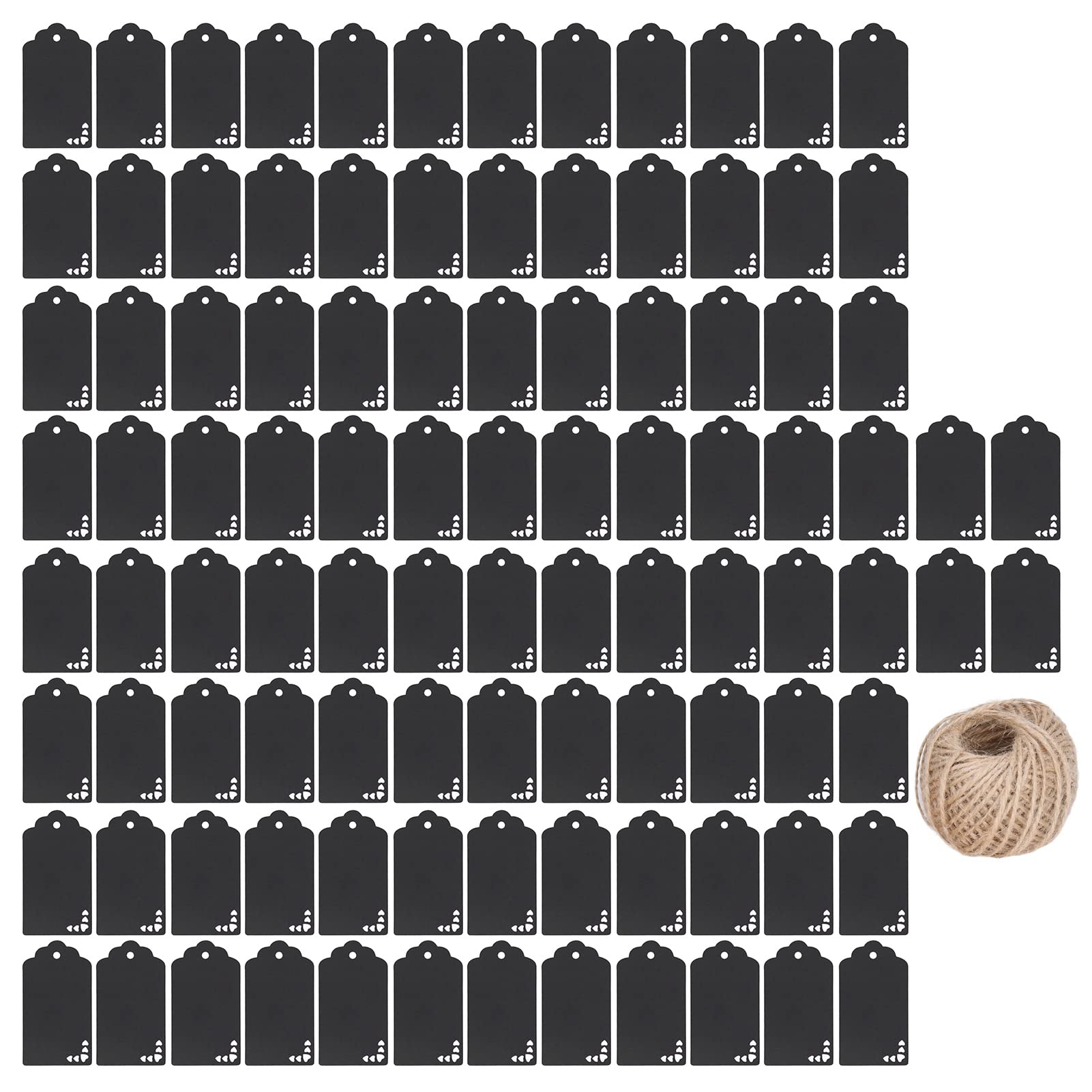 Tiiyee Black Tags With String, 100Pcs Small Clothing Jewellery Price Tag Kraft Paper Gift Labels Blank Hang Strung Present Writable Display Label for Retail Jewelry Christmas Party Decorations