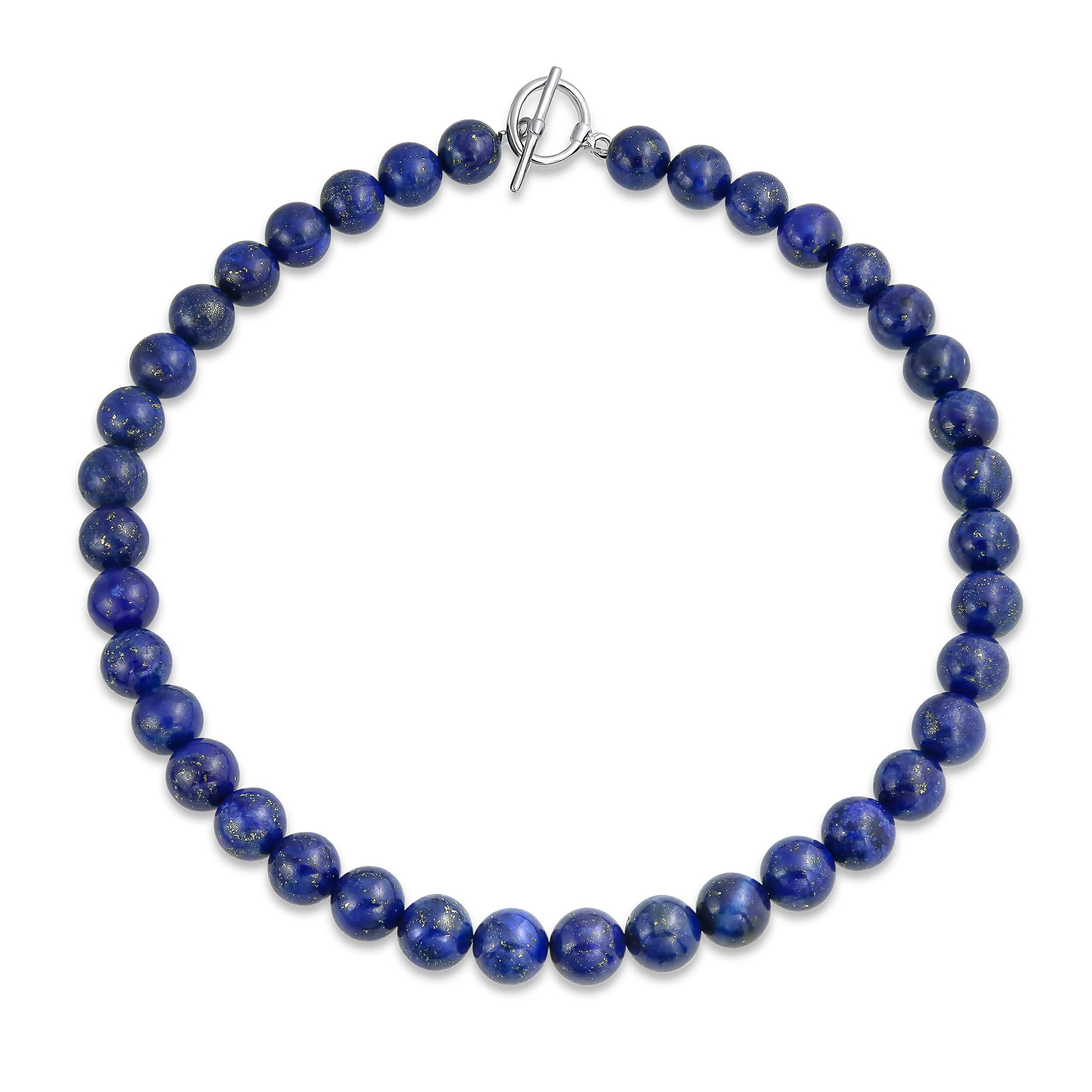 Plain Simple Classic Western Jewelry Dark Blue Lapis Lazuli Round 10MM Bead Strand Choker Necklace For Women Silver Plated Clasp 15 Inch