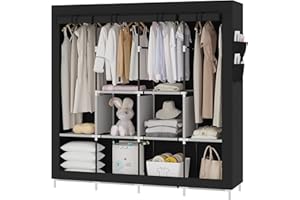 UDEAR Portable Closet Large Wardrobe Closet Clothes Organizer with 6 Storage Shelves, 4 Hanging Sections 4 Side Pockets,Black