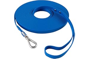 AUMAILI Dog Training Long Leash Waterproof Long Line Heavy Duty Outdoor Recall Lead 10ft 15ft 20ft 30ft 50ft for Small Medium Large Dog (Blue, 15FT)