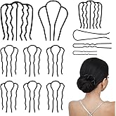 12 Pieces Hair Side Combs Metal Hair Fork Clip French Twist Comb Updo Hair Stick, U-Shape Teeth Styling Tools Messy Bun Maker Vintage Hairstyle Hair Pins Hair Accessories for Women and Girls
