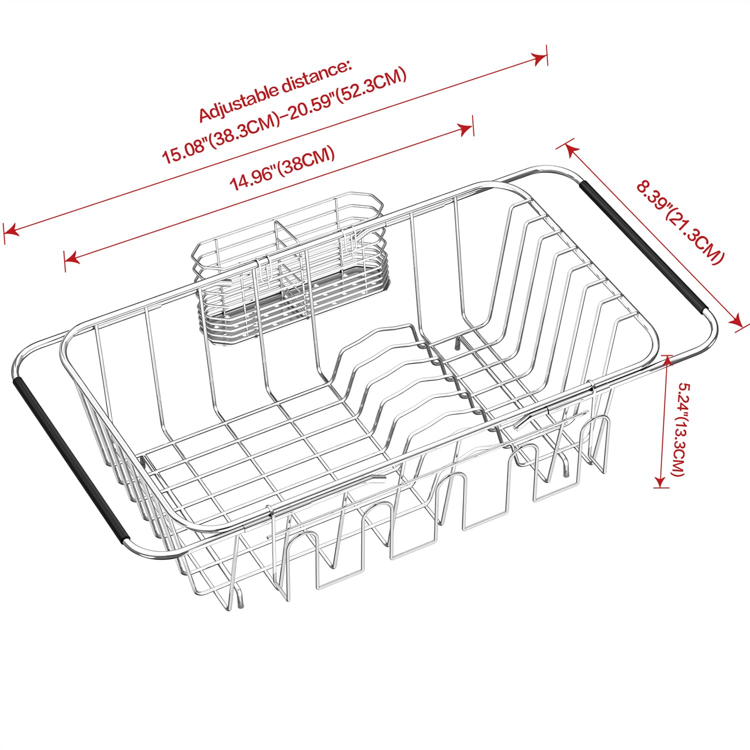 Small Dish Drying Rack in Sink, Extendable Stainless Steel Dish Drainers for Kitchen Counter, Anti-Rust Dish Dryer Rack with Utensil & Cup Holders, for Inside Sink, Over The Sink(for 1-2 People)