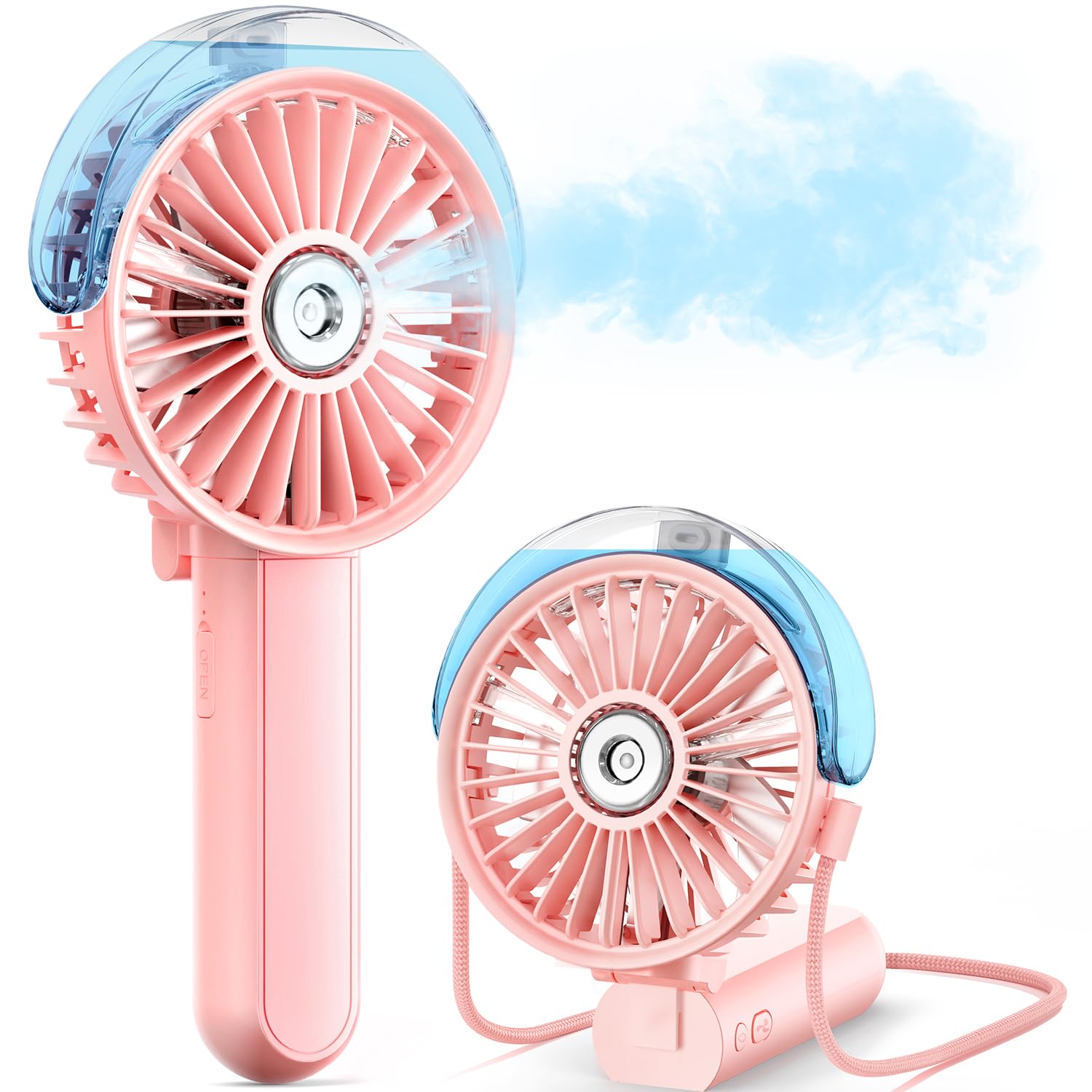 Photo 1 of SWEETFULL Misting Fan Portable - 180° Foldable Handheld Personal Fan with Mist Spray, 3 Speeds, 30ml Water Tank, USB Rechargeable for Travel, Outdoors, Makeup, Camping, Home, and Office Use