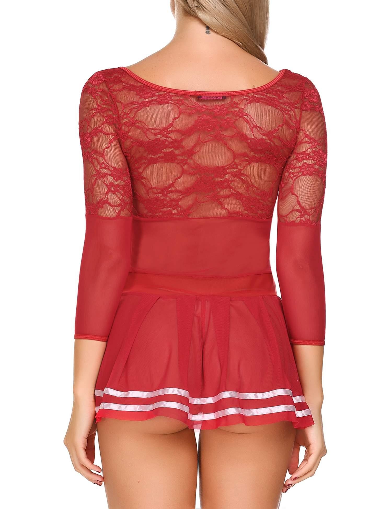 Avidlove Womens Chemise Nightgown Lace High Waisted Mesh Nightdress(Dark Red,XL)