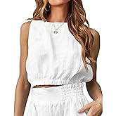 IDEALSANXUN Womens Crop Linen Tank Tops Casual Summer Beach Crewneck Sleeveless Shirts Blouse Vest Top