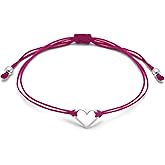 Fuchsia Pink Womens Friendship Bracelet, Small Sterling Silver 925 Open Heart Shaped Charm, Pull Adjustable Thread Kindred Cord, Handmade by Claudia Lira. Perfect Small Gift