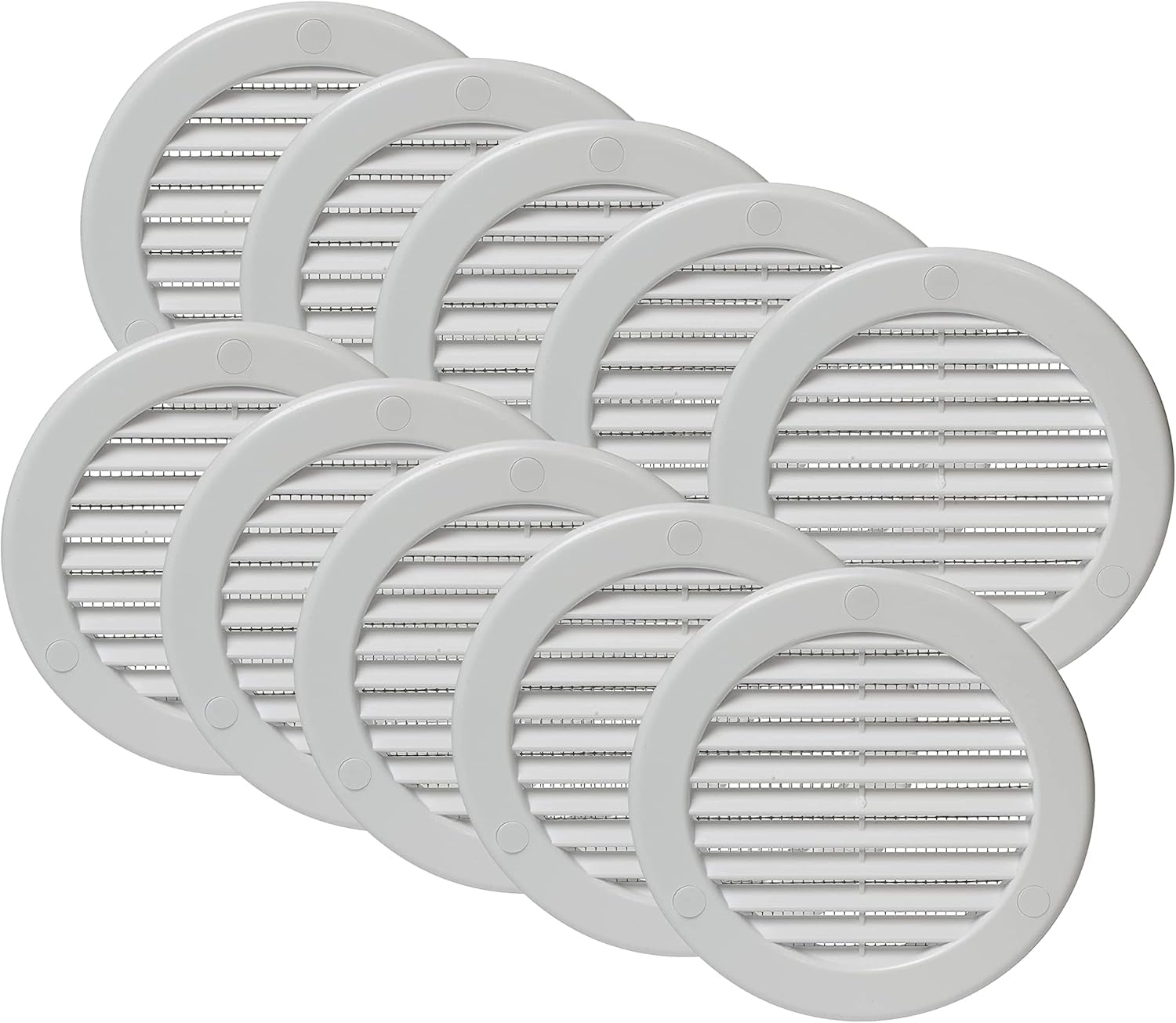 Vent Systems Ø100 mm / 4'' Inch White Soffit Vent Cover with Flange - Pack of 10 - Round Air Vent Louver - Grille Cover - Built-in Insect Screen - HVAC Vents for Bathroom, Home Office, Kitchen