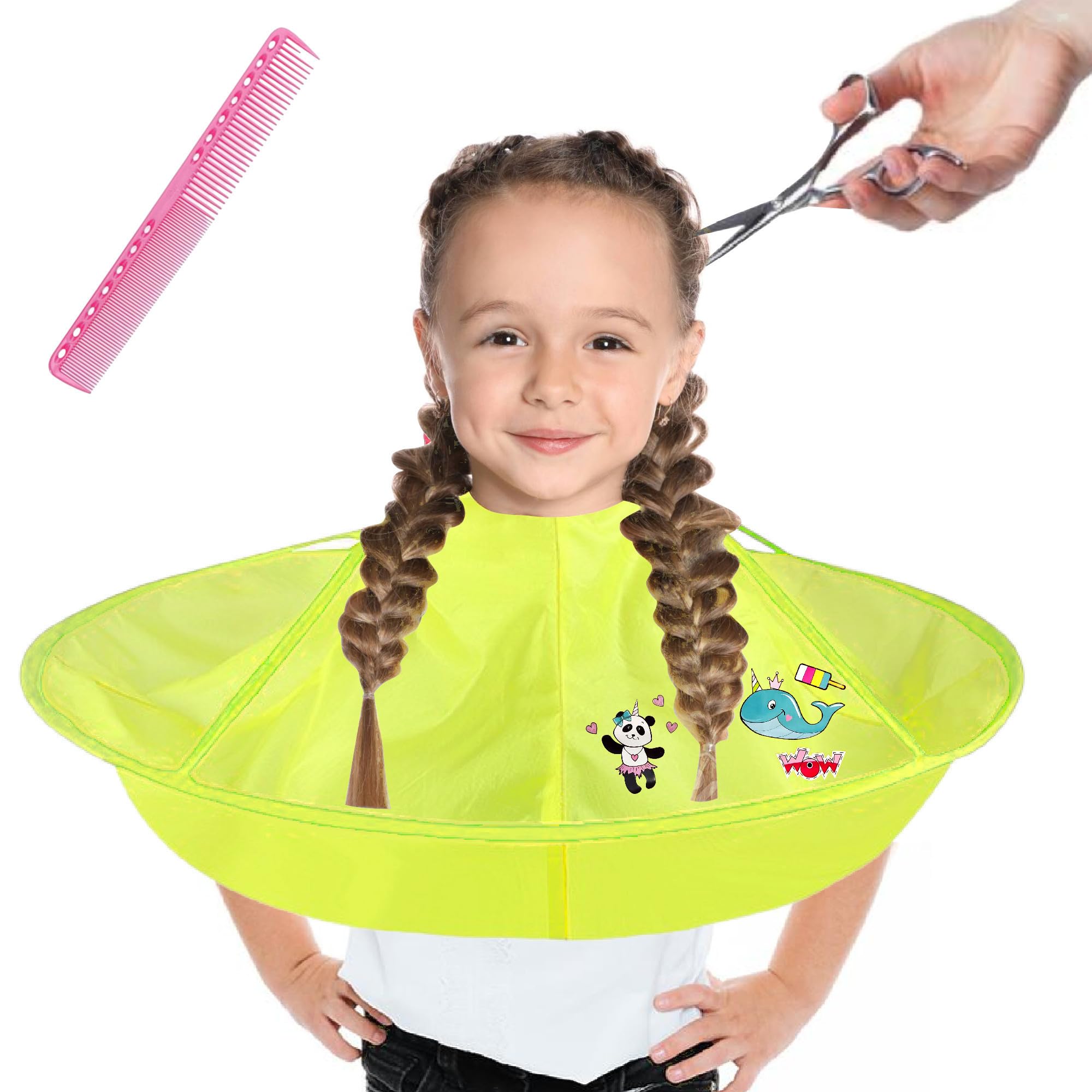 GUSTO Haircut Bib for Kids Umbrella Design Hairdresser Cape with Comb Set (Color 6)