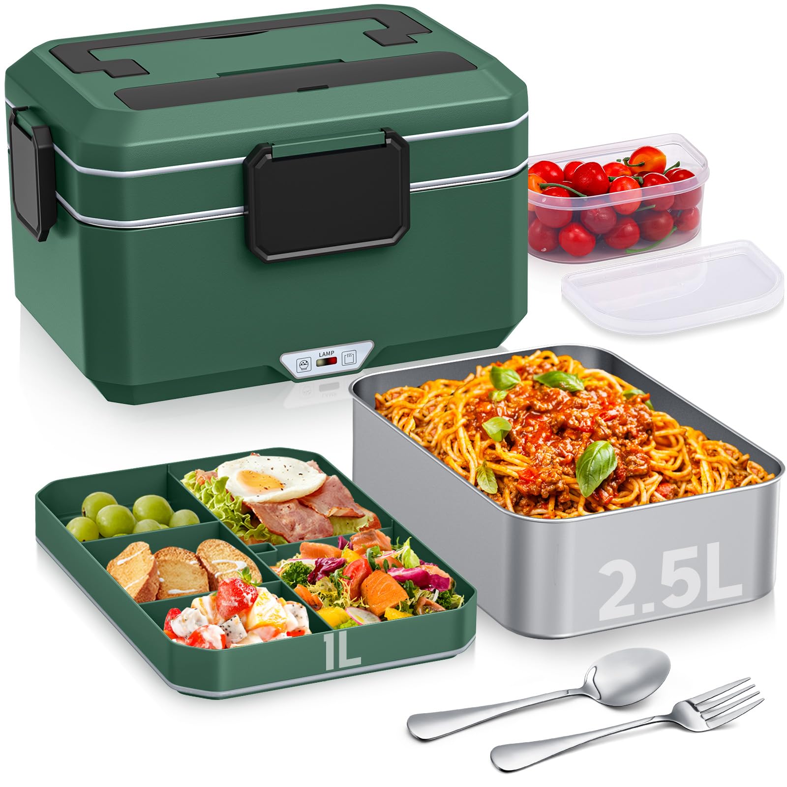Photo 1 of ***MAJOR DAMAGE*** ***READ CLERK NOTES***  Electric Lunch Box Food Heater: 3.5 Liters Double Layer Heated Lunch Box for Adults, 90W Food Warmer for Car/Truck/Office Use, Ideal for Men, Women, Adults with Fork & Spoon and Insulated Carry Bag