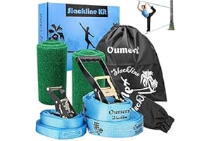 Beginner Slackline Kit, Oumers Slack Line Gift Set with 50ft Main Blance line Training Line Tree Protector Ratchet Cover Carry Bag for Kids Adults