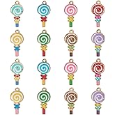 LiQunSweet 40 Pcs 8 Styles Enamel Lollypop Charms Golden Magic Stick Lollipop Charms for Jewelry Making