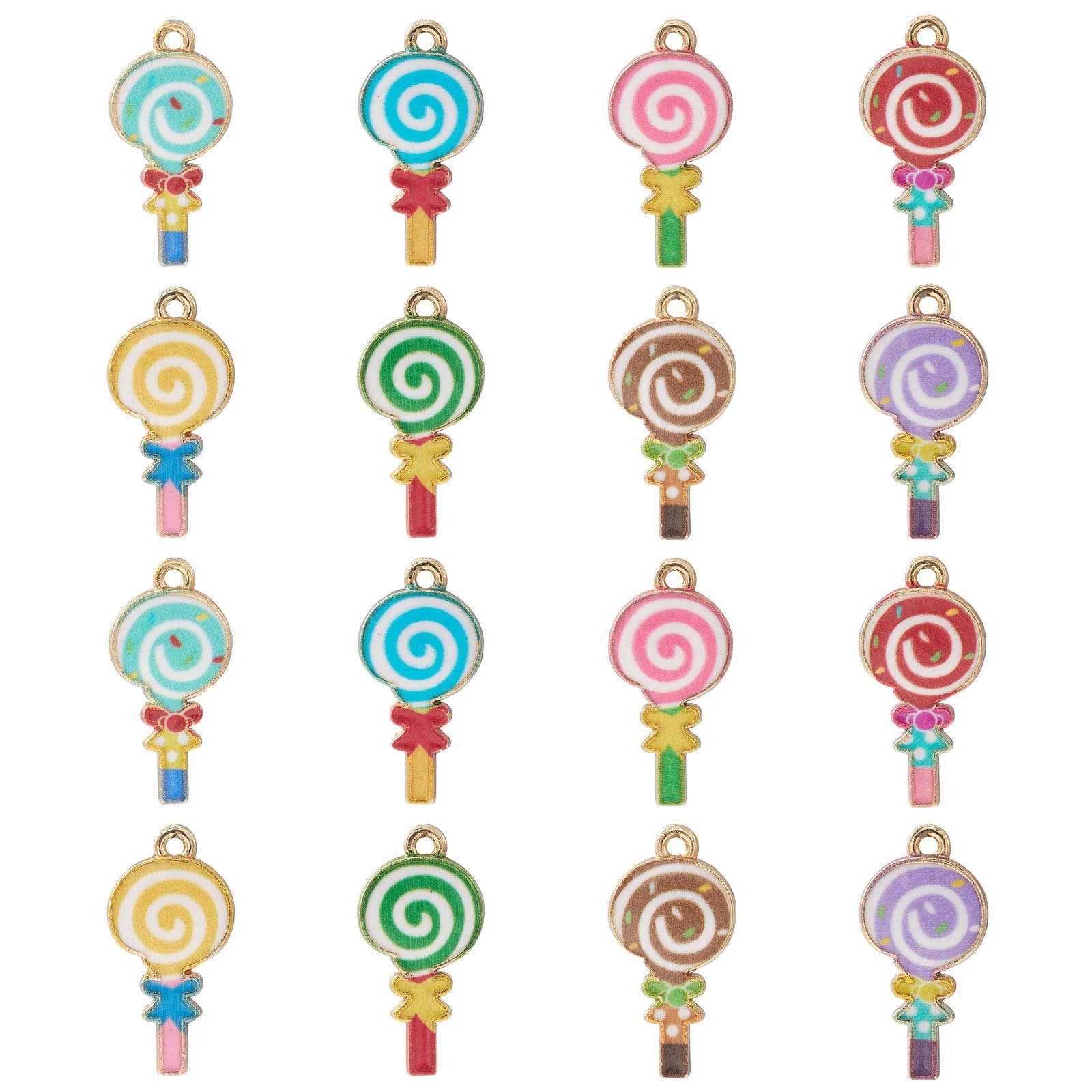 Stiesy 40Pcs 8 Styles Enamel Lollipop Charms Pendant Sweet Candy Charms Colorful Dessert Dangle Charms for Bracelets Jewellery Making Crafts
