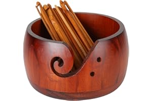 DIRBUY Wooden Yarn Bowls for Crocheting, Yarn Knitting Bowl with 12 Pcs Bamboo Crochet Hooks for Crocheting Knitting DIY Crafts Tools (5.3x3 inch)