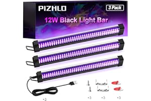 PIZHLO 3 Pcs Black Light Bar, 12W 1ft USB Blacklight Strip Light for Glow Party, Magnetic Black Light Strip Tube, Portable LED Black Light for Fluorescent Tapestry Poster Body Paint Christmas Cabinet