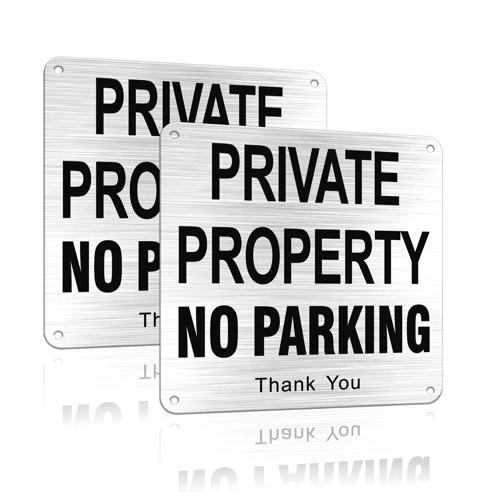 SINMAO No Parking Signs Outdoor Metal 5.9x5.9 Inches Alu Sticker, Private Property Warning Signs Black 2 pack