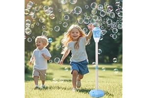 AIERSA Rechargeable Bubble Stand Machine,Height 47 Inches Stand Up Automatic Bubble Machine for Kids,Outdoor Tall Bubble Maker with Lights,Standing Bubble Machine for Parties